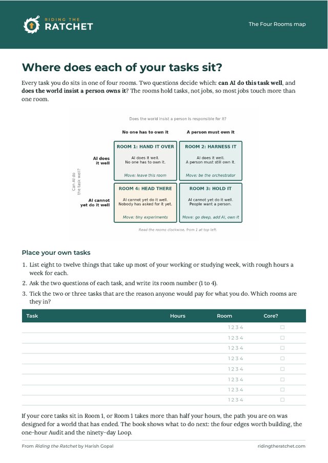 Preview of the free Four Rooms map: one A4 page with the map, the two questions and a table for your own tasks